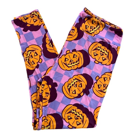LuLaRoe Pants - TC Lularoe Leggings Halloween Jack O Lantern Checkers Fits 12/18
